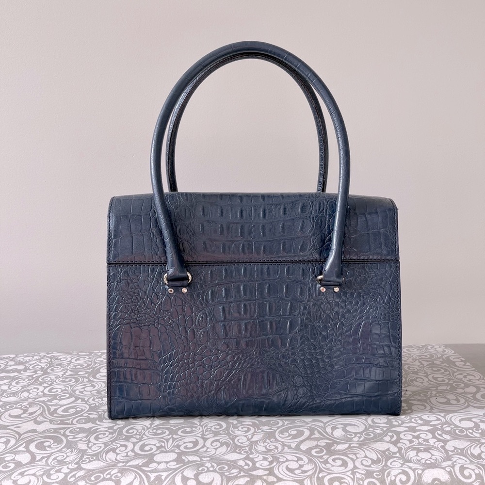 kate spade Navy Crocodile-Embossed Large Structured Shoulder  Bag - Picture 8 of 9
